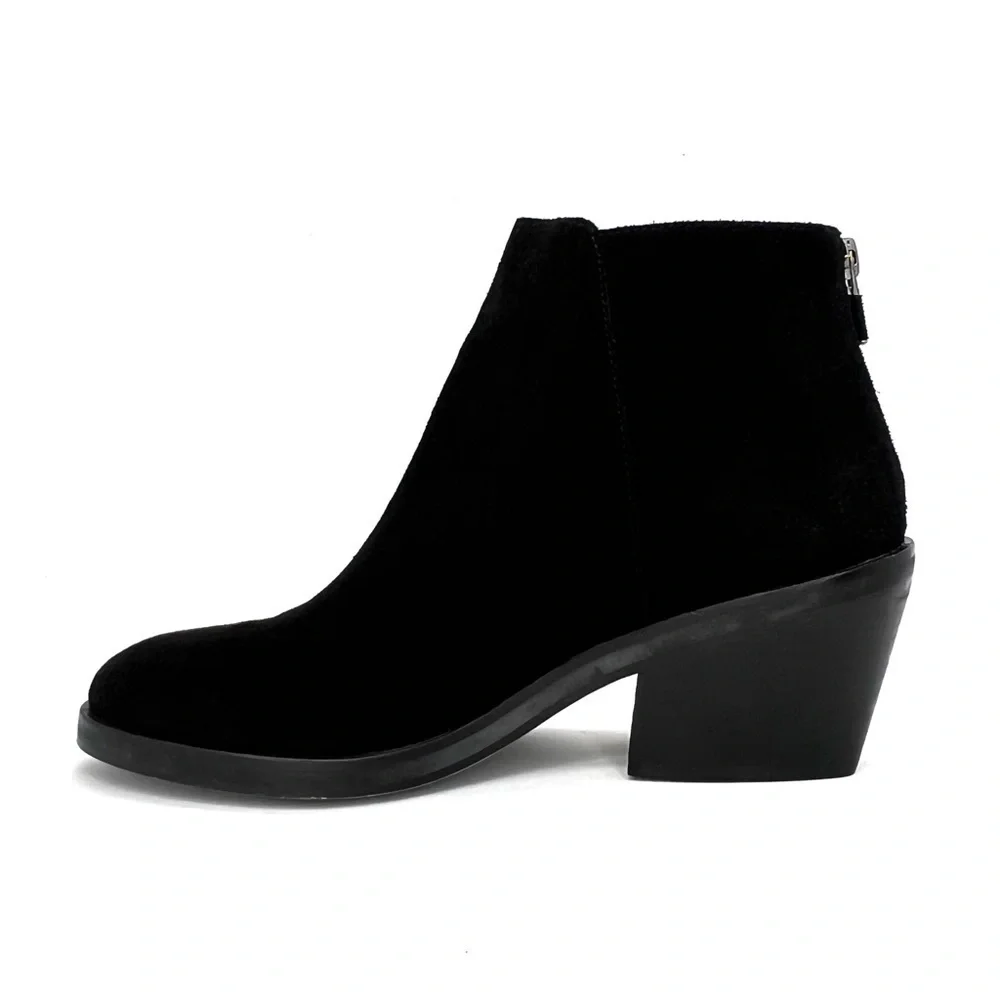 Eileen Fisher Rove Ankle Boots Black Suede Size 8.5 Block-Heel Zip Booties EUC